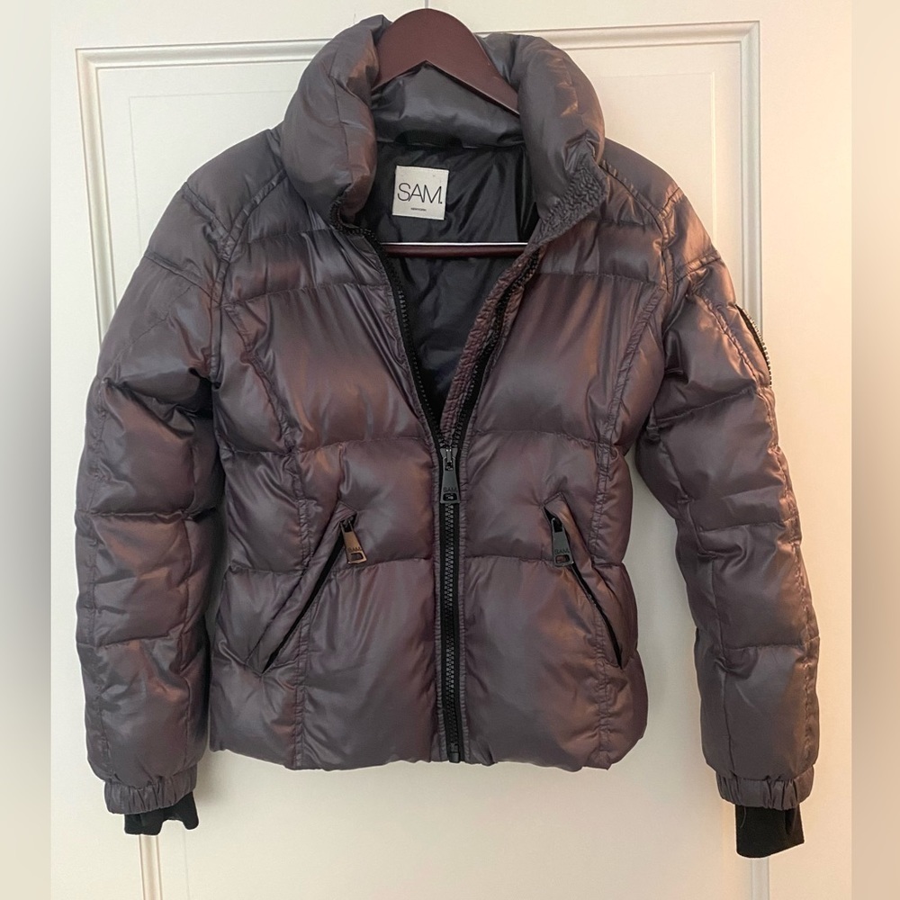 Sam.new York Jacket Size 12 girl Brown Puffer Zipper Pockets Coat SAM. NYC